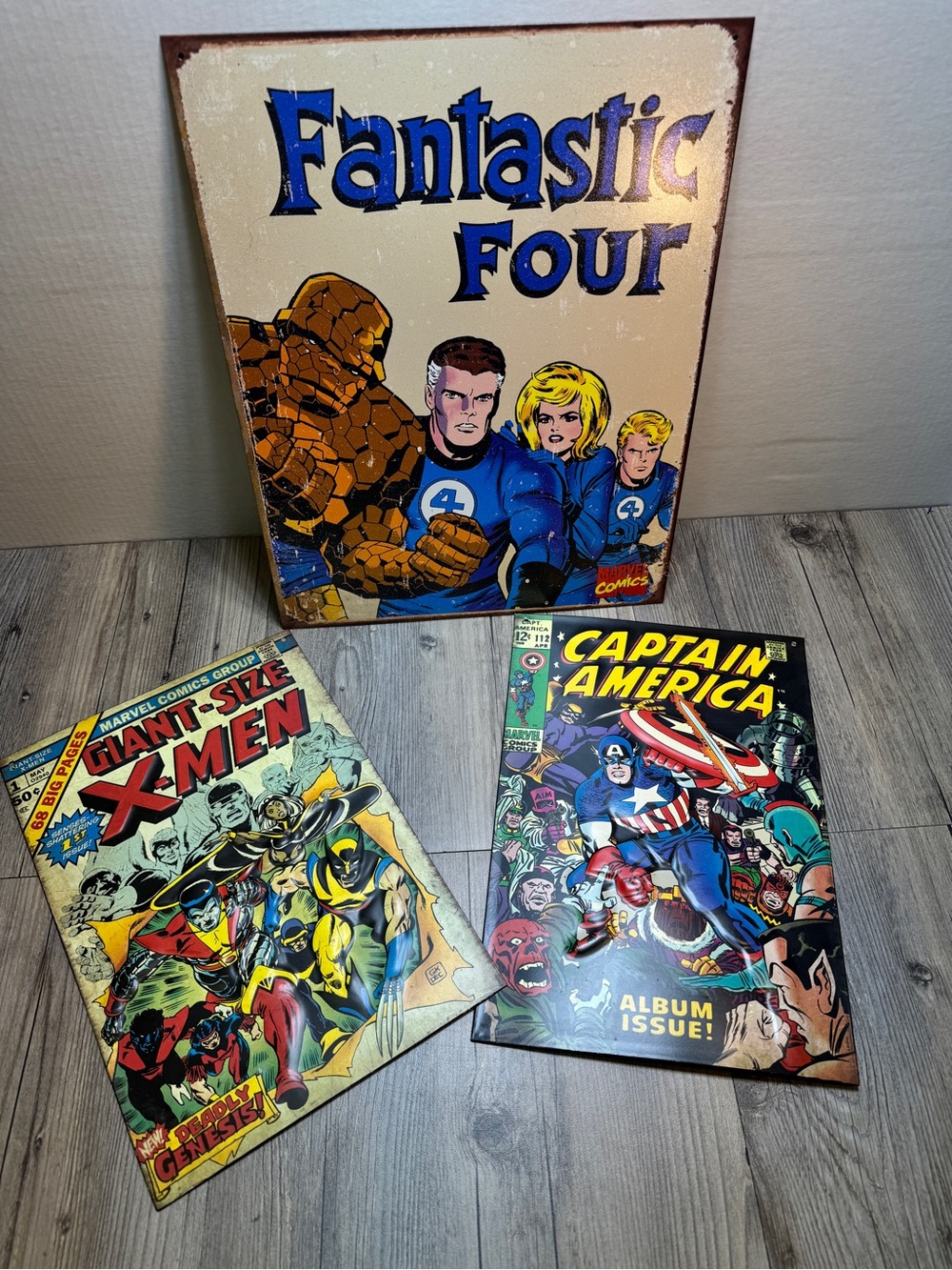 Lot Of 3 Retro Fantastic Four X-Men Captain America Marvel Comic Metal Tin Signs